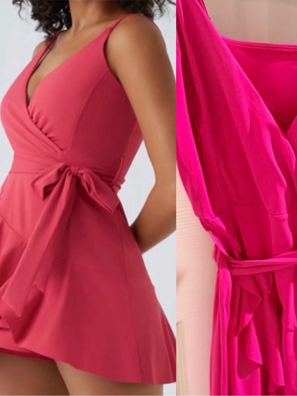 HALARA Hot Pink V Neck Wrap Ruffle Mini Dress with Shorts see pics for color